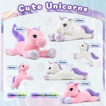 43" Giant Unicorn Stuffed Animal, Unicorn Plush Pillow Toys Big Plushy Fluffy, Gift for Girls Kids Boys Girlfriend, White & Purple