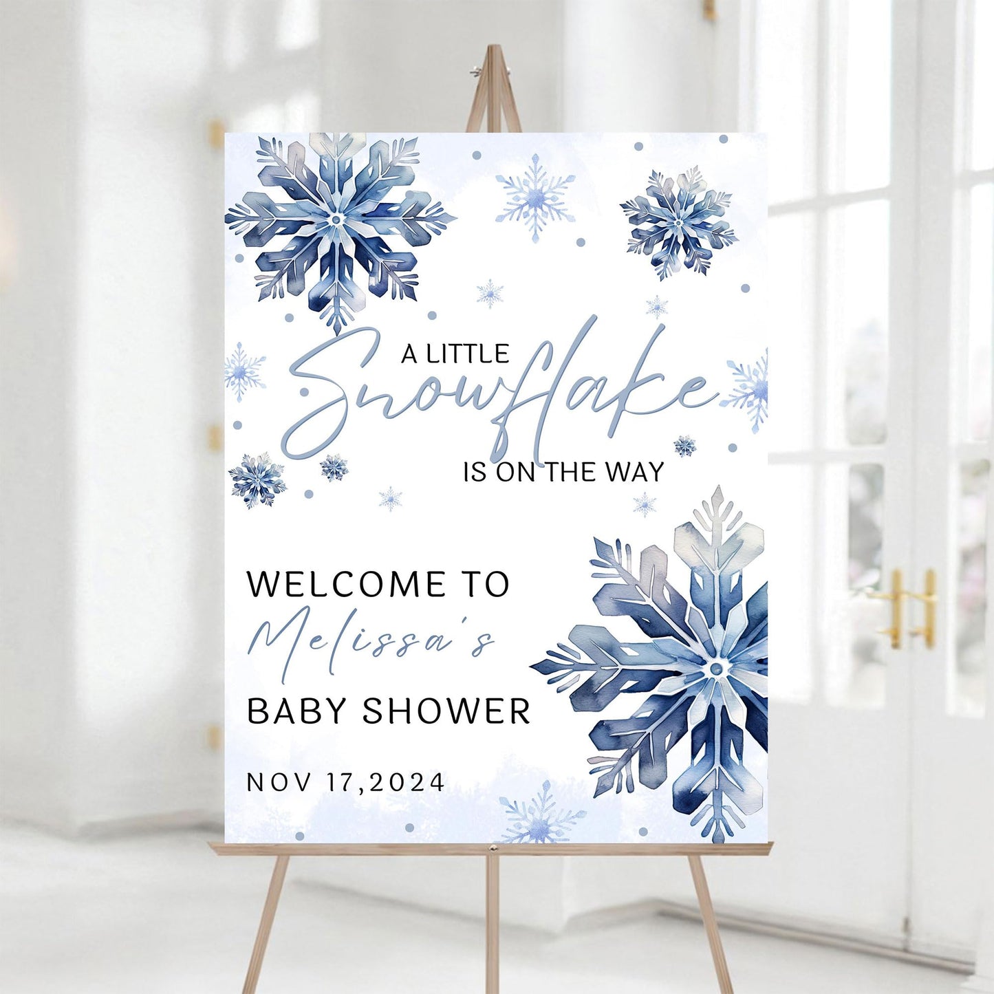 Personalized A Little Snowflake Is On The Way Welcome Sign, Pink, Girl, Winter Baby Shower Canvas