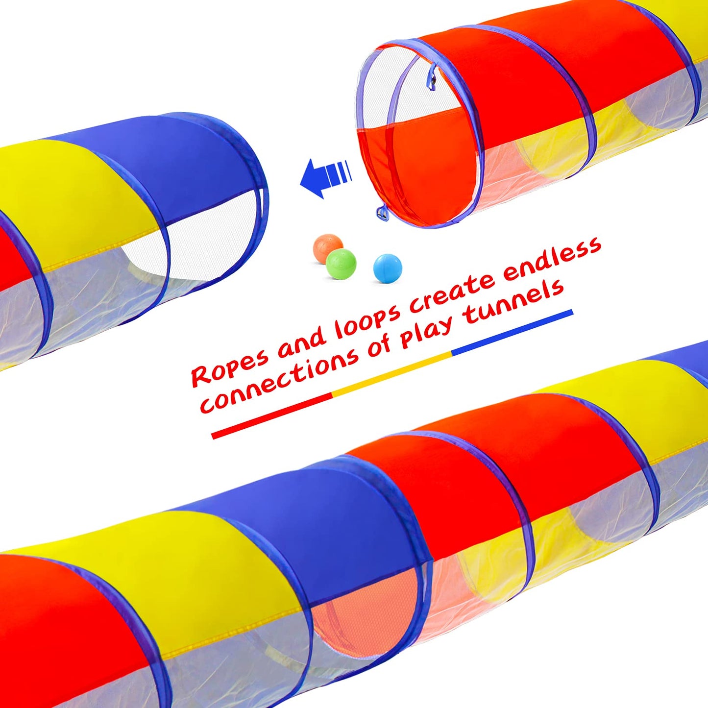 PigPigPen Pop Up Play Tunnel Tent for Toddlers Babies or Dogs, Indoor & Outdoor Toys for Kids Backyard Playset. (Red,Yellow,Blue)