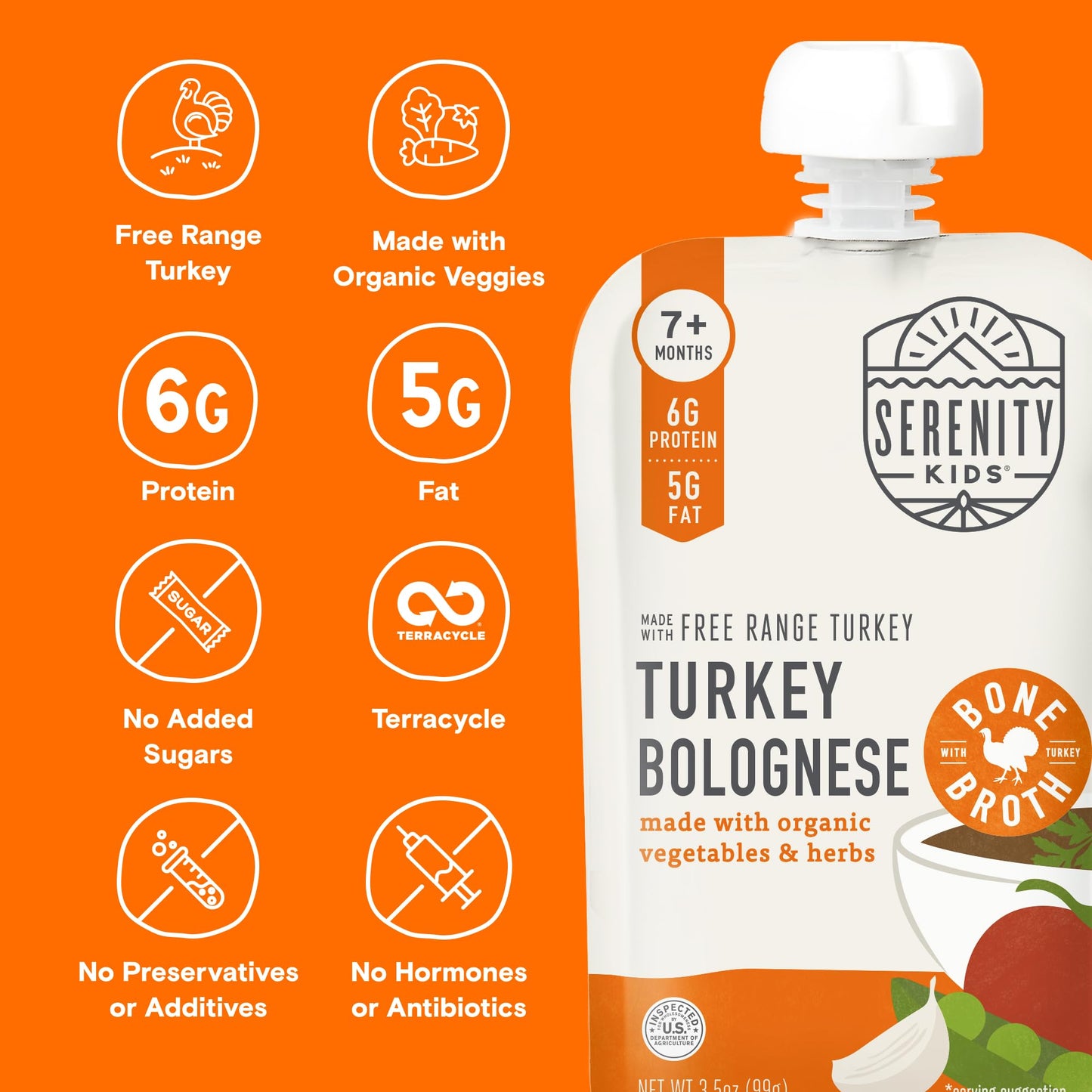 Serenity Kids 7+ Months Bone Broth Puree Made With Organic Veggies - Clean Label Project Purity Award Certified - 3.5 Ounce BPA-Free Pouch - Grass Fed Beef Pot Roast - 12 Count - Baby Food Pouch