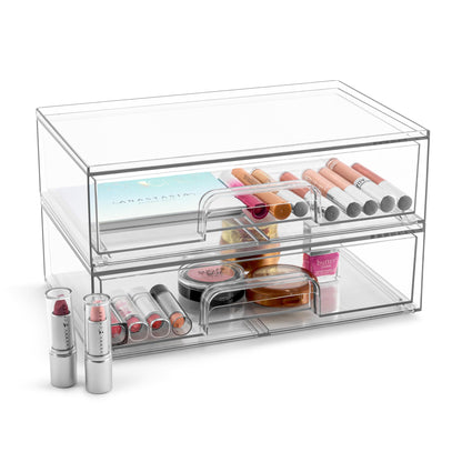 Sorbus Acrylic Storage Containers - 2 Pack, Stackable Storage Bins Set for Bathroom Organization - Clear Acrylic Drawer Organizers - Makeup Case Pull-Out Drawers (7.6’’ and 4.4’’ Tall)