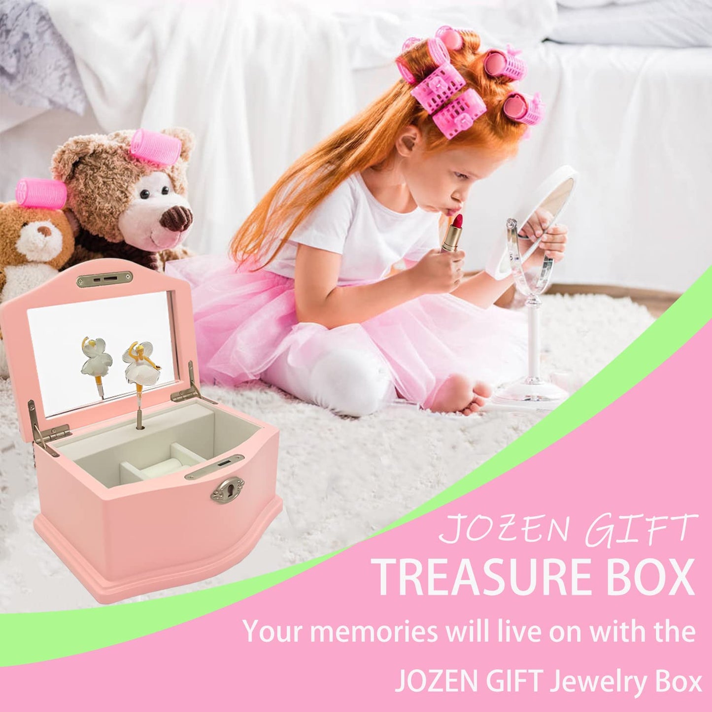 Medium Pink Ballerina Musical Jewelry Box with Mirror and Lock for Girls,Pink Kid's Jewelry Storage Music Chest,Gifts for Christmas,New Year and All Hoidays