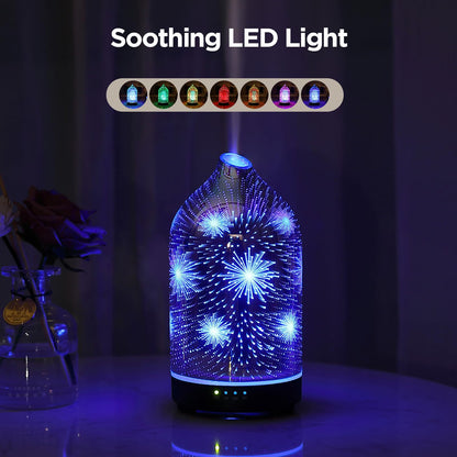 Essential Oil Diffuser Hand Blown Glass Aromatherapy Diffuser - Ultrasonic Cool Mist Scent Aroma Diffuser, Whisper Quiet with Auto Shut-Off, Timer Setting &7 Colors Night Light for Home