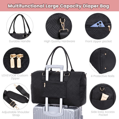 LOVEVOOK Diaper Bag Tote with Pacifier Case and Changing Pad, Large Capacity Mommy Bag for Hospital and Weekender Travel, Functional Baby Bag Newborn Baby Essential, Black