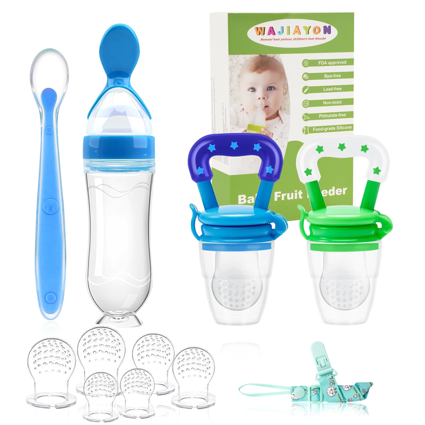 WAJIAYON Baby Fruit Feeder Pacifier | Infant Food Feeder Pacifier & Food Dispensing Spoon | Mesh Fresh Fruit Teethers for Babies | Silicone Feeder Baby Shower Gifts for Boys and Girls (Pink)