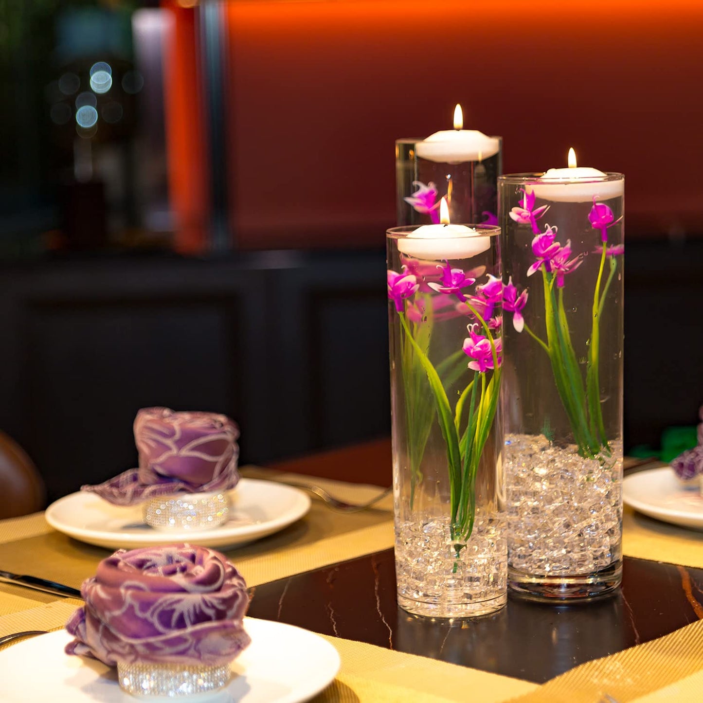 Artificial Phalaenopsis with Candles Diamond Lace Nearly Natural Orchid for Table Centerpiece Wedding Party Home Bar Restaurant Festival Decoration Pink Suit