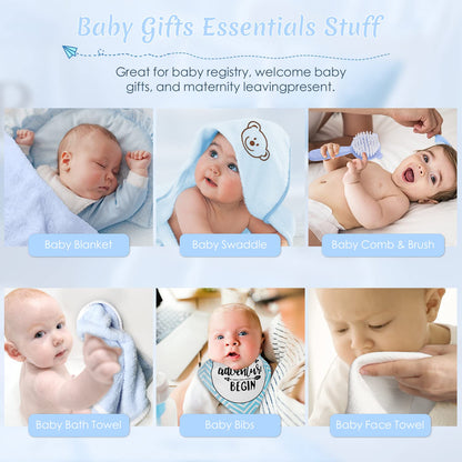 Baby Gift Set for Newborn, New Baby Boy Gift Basket, Newborn Essentials Hat Onesie Bear Toys Keepsake Blanket Infant Diaper Changing Pad Bibs, Baby Shower Gifts for Boys