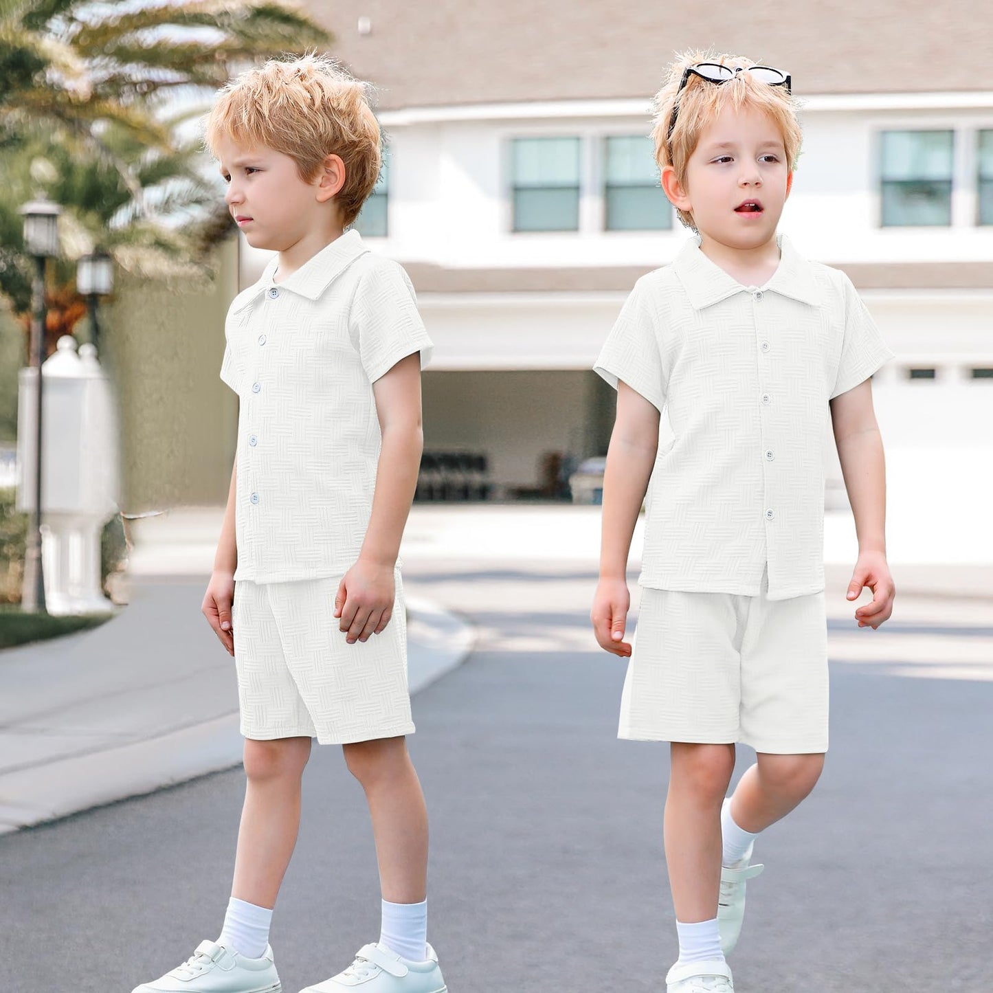U·nikaka Baby Boys 2 Piece Summer Outfits Casual Toddler Short Sets Little Boys Button Down Shirts Tops and Shorts 2-6Y