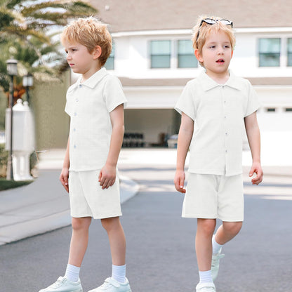 U·nikaka Baby Boys 2 Piece Summer Outfits Casual Toddler Short Sets Little Boys Button Down Shirts Tops and Shorts 2-6Y