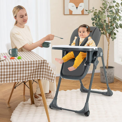 BABY JOY Convertible High Chair for Babies & Toddlers, Height Adjustable, Grow & Go High Chair w/Recline & Footrest, Removable Double Tray, Portable Baby Dinning Chair with Wheels (Beige)