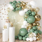 155Pcs Sage Green White Gold Balloon Garland Arch Kit with Gold Confetti Balloons for Graduation Baby Shower Decor Happy Birthday Party Wedding Jungle Decorations