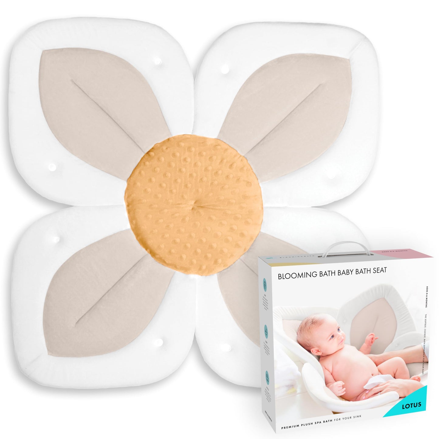 Blooming Bath Baby Bath Seat - Baby Tubs for Newborn Infants to Toddler 0 to 6 Months and Up - Baby Essentials Must Haves - The Original Washer-Safe Flower Seat (Lotus, Gray/White/Yellow)