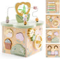 ROBUD Wooden Activity Cube, Educational Wooden Toys with 7 Functional Areas, Montessori Toys for 1+ Year Old Boys & Girls, Flower Bush Theme