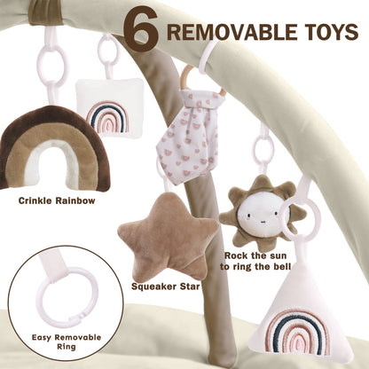 HAN-MM 5-in-1 Convertible Baby Play Gym with 6 Toys, Tummy Time Mat for Sensory Development, Baby Activity Center from Newborn to Toddler, Ball Pit, Cat & Dog Bed, Soft Plush Pet Bed, Pink