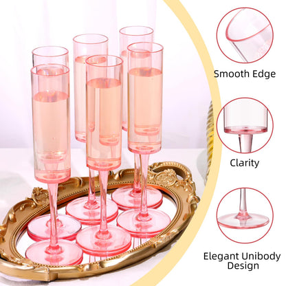 DI QIU REN 12 Pcs Acrylic Champagne Flutes, 6 OZ Clear Plastic Champagne Glasses, Unbreakable Reusable Shatterproof Stemmed Champagne Flutes Glass, Wedding Toasting Flutes for Party Wedding Holiday