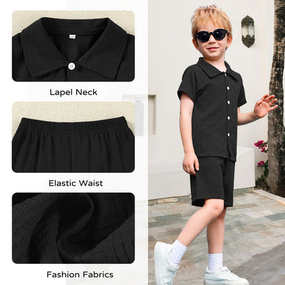U·nikaka Baby Boys 2 Piece Summer Outfits Casual Toddler Short Sets Little Boys Button Down Shirts Tops and Shorts 2-6Y