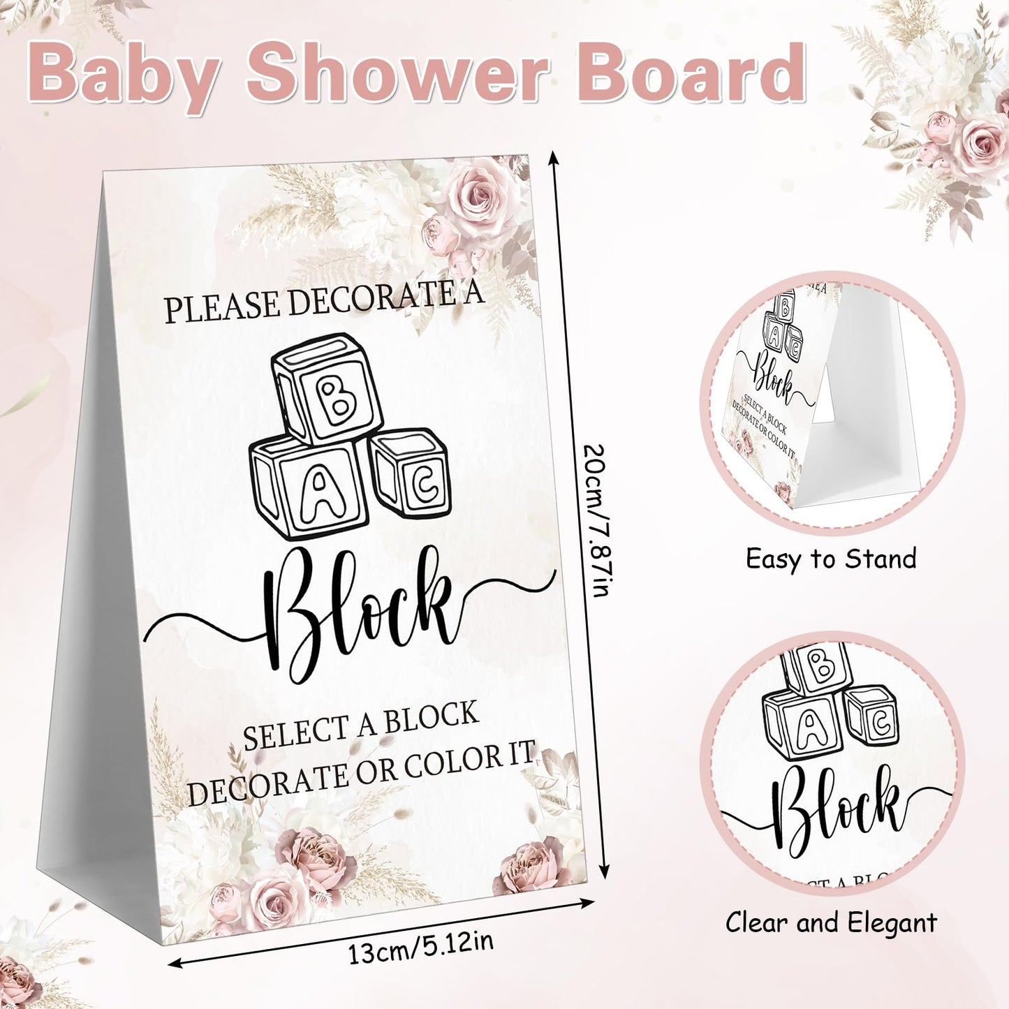 Marsui 136 Pcs Baby Shower Blocks to Decorate Game Kit Includes 98 Wooden Blocks, 36 Markers, 1 Game Sign, 1 Storage Box for Baby Shower Gender Reveal Activity Party Decorations(Pink Elephant)
