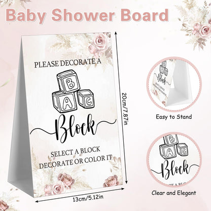 Marsui 136 Pcs Baby Shower Blocks to Decorate Game Kit Includes 98 Wooden Blocks, 36 Markers, 1 Game Sign, 1 Storage Box for Baby Shower Gender Reveal Activity Party Decorations(Pink Elephant)