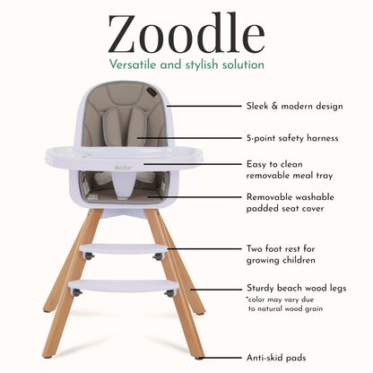 Evolur Zoodle 2 in 1 Convertible Baby High Chair in Light Gray
