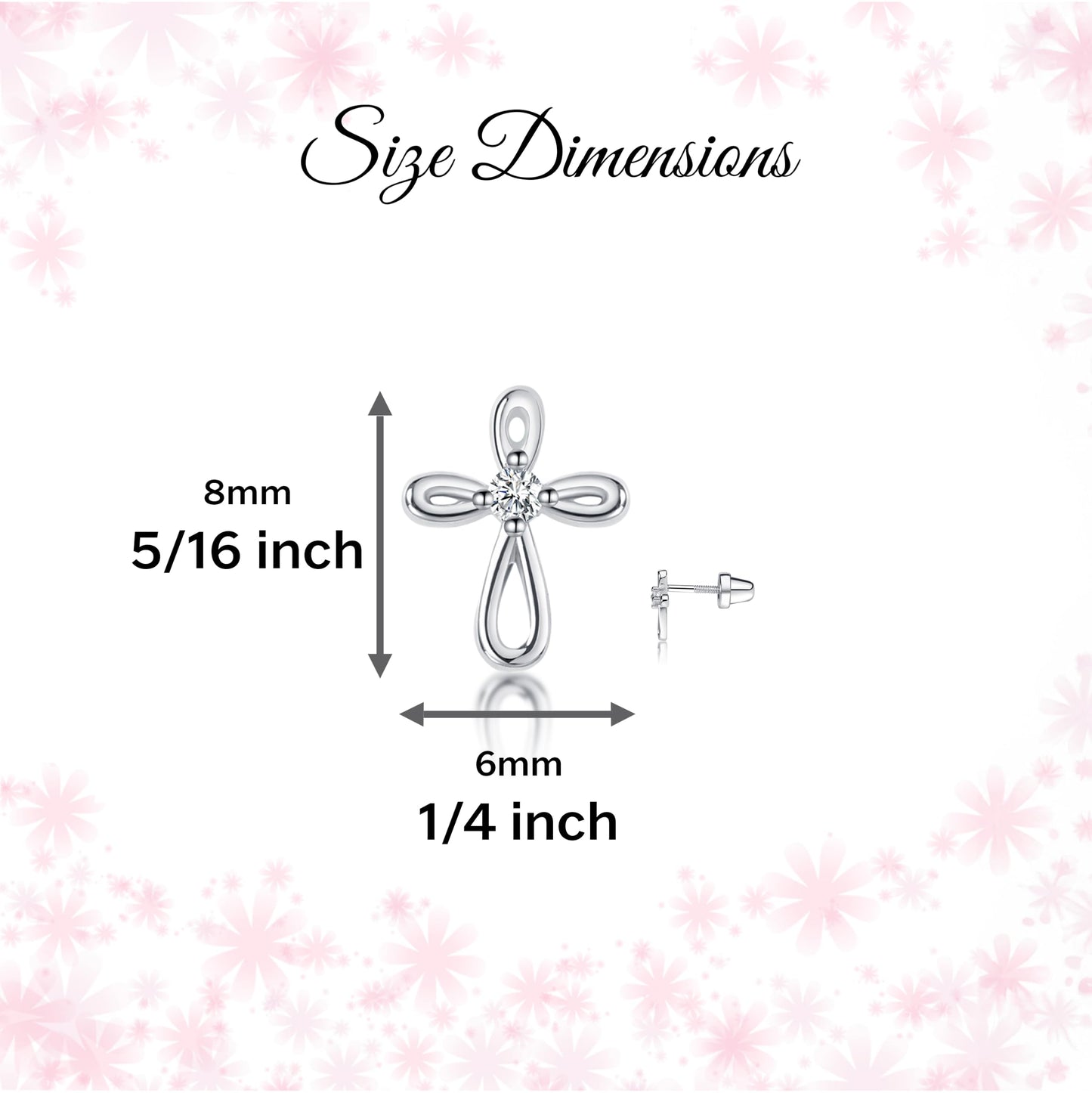 Cherished Moments Girl's 14K Dainty Gold-Plated or Sterling Silver Infinity Cross Earring with CZ and Screw Back
