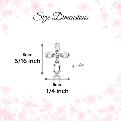 Cherished Moments Girl's 14K Dainty Gold-Plated or Sterling Silver Infinity Cross Earring with CZ and Screw Back