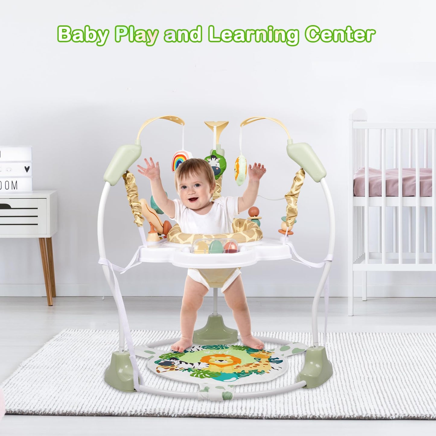 Baby Activity Center, Infant Jumpers and Bouncers with Music, Lights, Infant Toys, 360°Rotating Seat, 3 Adjustable Heights, Baby Play and Learning Center for 6+ Months