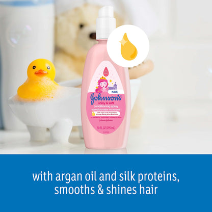 Johnson's Kids Shiny & Soft Hair Conditioning Spray with Argan Oil & Silk Proteins, Tear-Free Conditioning Spray for Shine & Softness, Gentle for Toddler Haircare, 10 fl. oz