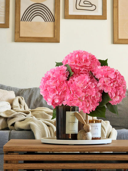 4 Pcs Pink Hydrangeas Artificial Flowers, 20 inches Large Lifelike Fake Silk Flowers, Faux Hydrangeas Flowers for Wedding Home Party Decor Baby Shower Table Centerpiece