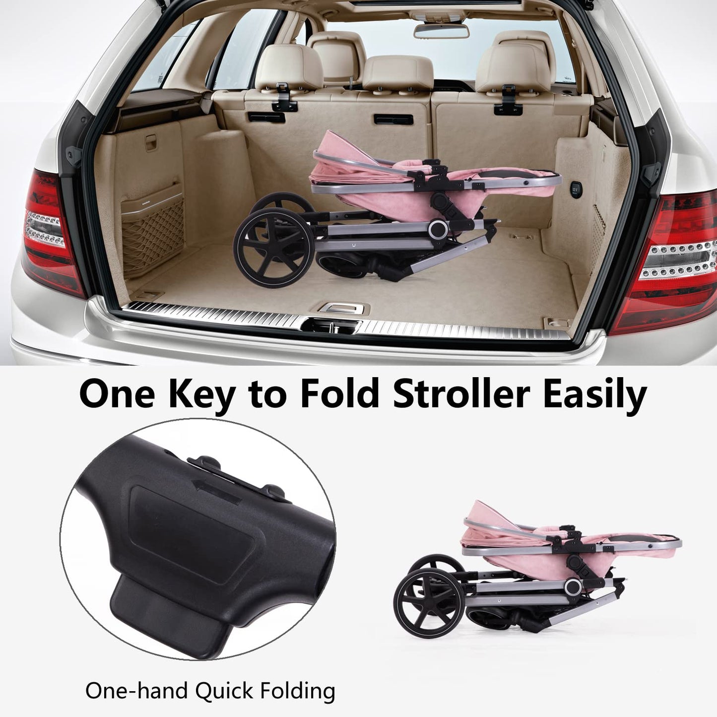 2-in-1 Baby Stroller with Bassinet Mode - Folding Infant Newborn Pram Stroller with Reversible Seat - Toddler Strollers for 0-36 Months Old Babies (Beige)