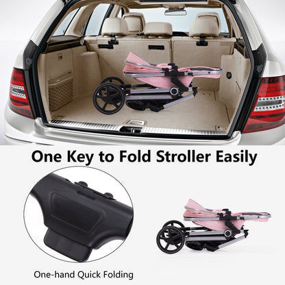 2-in-1 Baby Stroller with Bassinet Mode - Folding Infant Newborn Pram Stroller with Reversible Seat - Toddler Strollers for 0-36 Months Old Babies (Beige)
