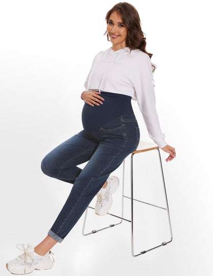POSHGLAM Women's Maternity Jeans Over Belly Comfy Stretch Boyfriend Jeans Loose Pregnancy Pants, S-XXL
