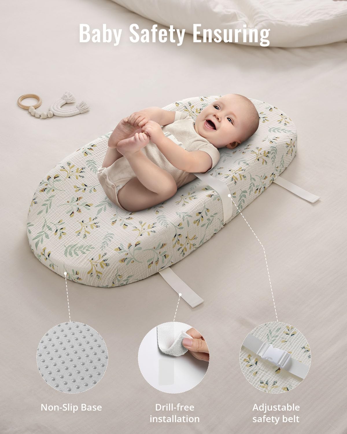 Blissful Diary Muslin Baby Changing Pad with Waterproof Lining Foam, Diaper Changing Table Pad with Cover for Dressers (Monstera, Avocado)