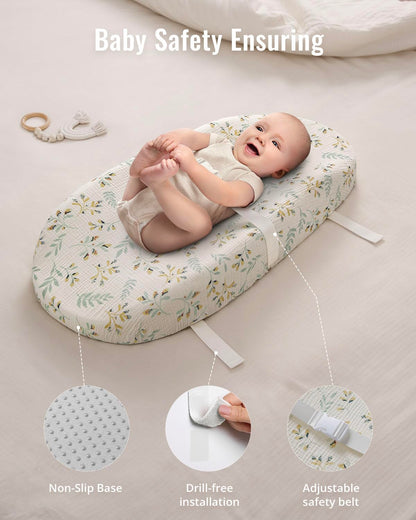 Blissful Diary Muslin Baby Changing Pad with Waterproof Lining Foam, Diaper Changing Table Pad with Cover for Dressers (Monstera, Avocado)