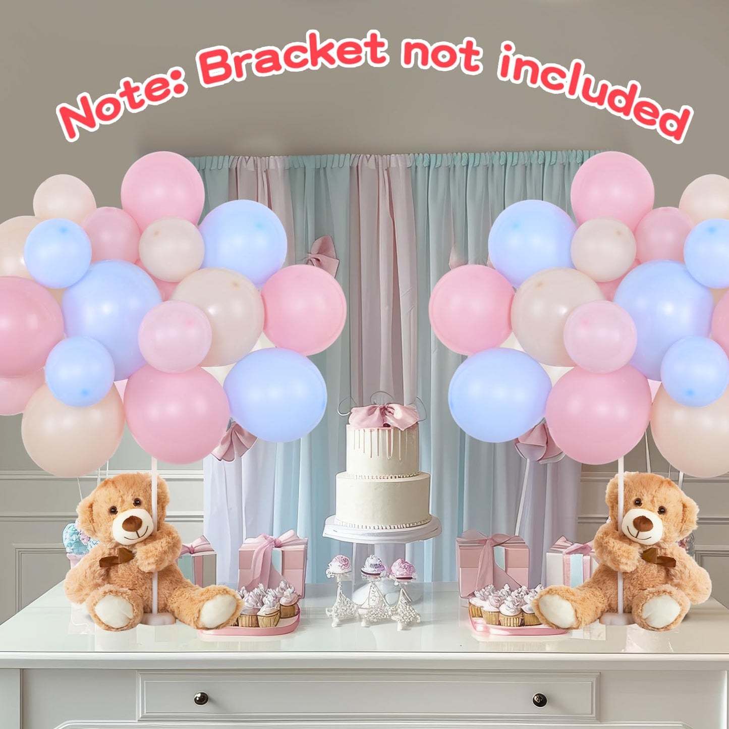 Meooeck 185 Pcs Bear Baby Shower Party Decorations Table Centerpieces 5 Pcs 13. 5'' Gender Reveal Bears 180 Balloons Kit Baby Shower Table Decor for Birthday Wedding(Green, Brown, Nude, White)