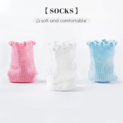 Baby Girls Ruffle Socks Toddler Girls Frilly Dress Crew Socks for 6-12 Months 1-3 Years 3-5 Years 6 Pack