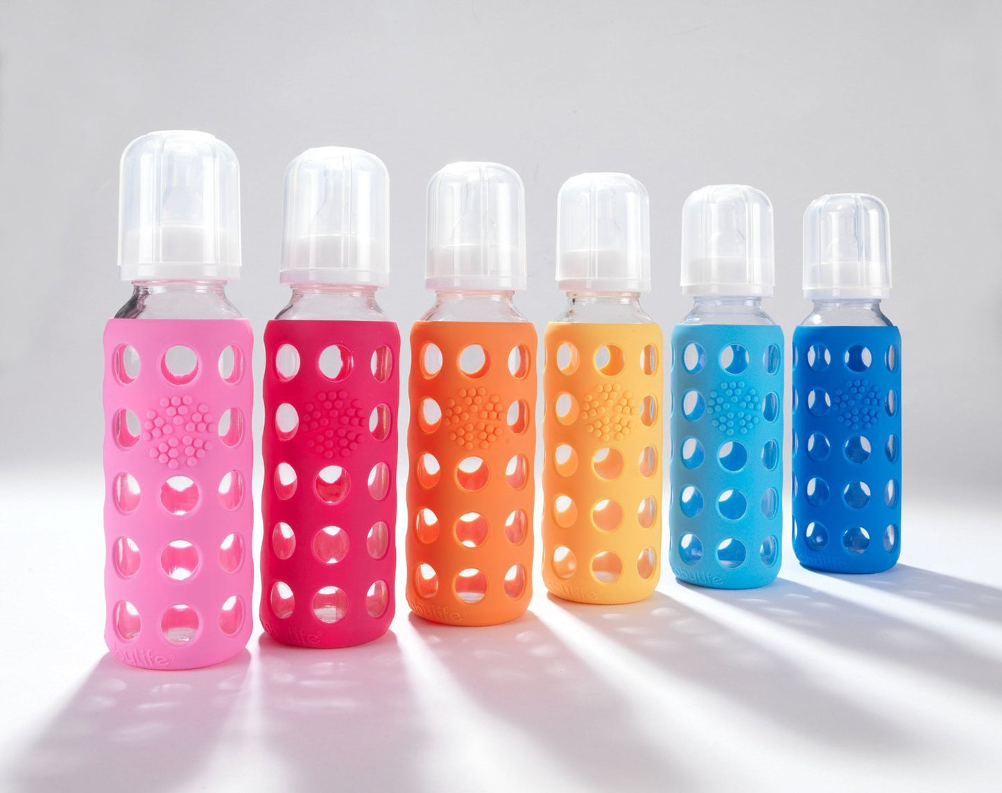 Lifefactory 9-Ounce BPA-Free Glass Baby Bottle with Protective Silicone Sleeve and Stage 2 Nipple, Papaya