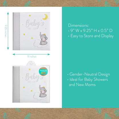 Kate & Milo Baby’s First Year Baby Memory Journal, Gender-Neutral Keepsake, Baby Milestone Memory Book and Photo Album, Perfect for Baby Showers, For New and Expecting Parents, Sky and Elephant