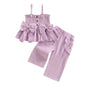 Toddler Baby Girl Clothes Tie-Up Strap Ruffle Camisole Tops Linen Pants Set Little Girls Summer Outfits