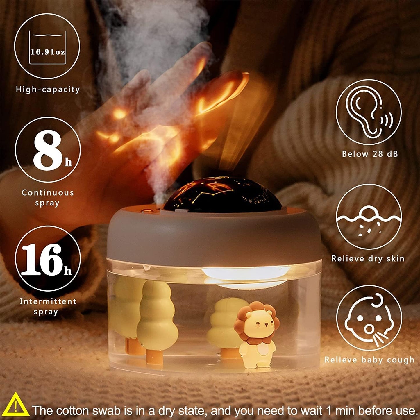 Baby Cool Mist Humidifiers for Bedroom Quiet - 16.91 OZ Small Humidifiers for Home with Night Light & Star Projector for Kids, Babies, Girls