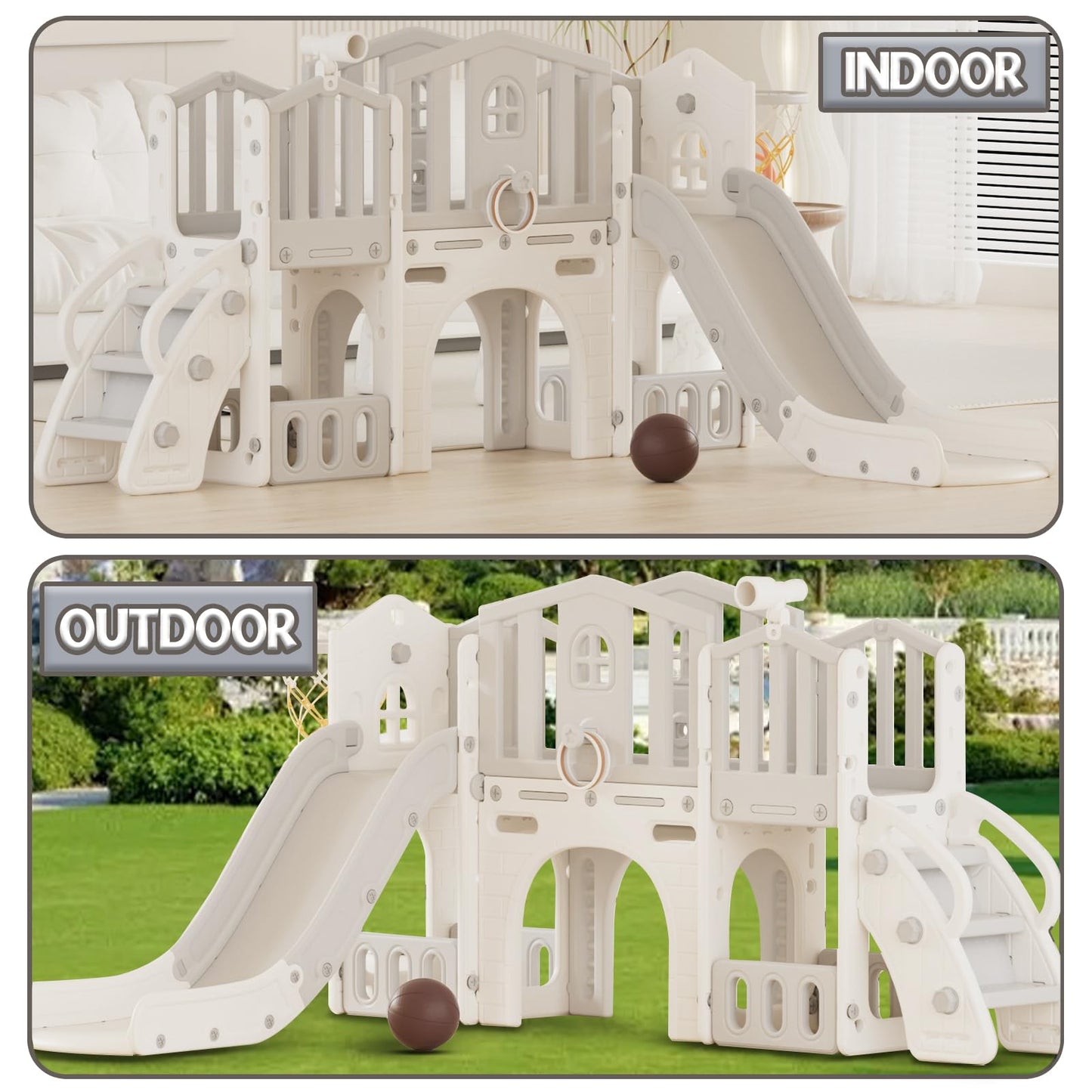 XJD 9 in 1 Toddler Slide Set, Kids Slide for Toddlers Age 1+, Toddler Climber Slide PlaySet with Basketball Hoop and Ball,Outdoor Indoor Playground for Toddlers 1-3 (Blue)