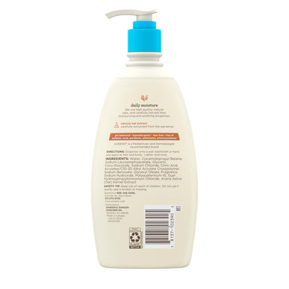 Aveeno Baby Daily Moisture Gentle Body Wash & Shampoo with Oat Extract, 2-in-1 Baby Bath Wash & Hair Shampoo, Tear- & Paraben-Free for Hair & Sensitive Skin, Lightly Scented, 18 fl. oz