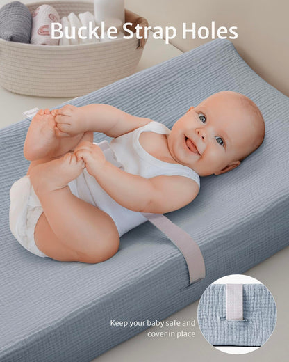 Blissful Diary Muslin Changing Pad Cover for Girls Boys, Ultra Soft Breathable Cotton, Baby Diaper Change Table Pad Covers, 2Pack (Roman Green&Leaf)