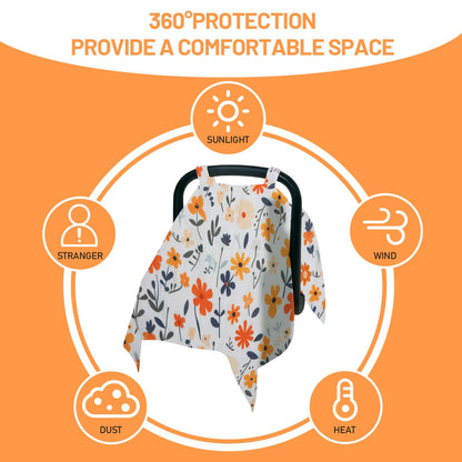 100% Muslin Summer Baby Car Seat Cover, Universal Fit Infant Car Seat Canopy, Breathable & Lightweight Sun, Weather Protection for Boys & Girls