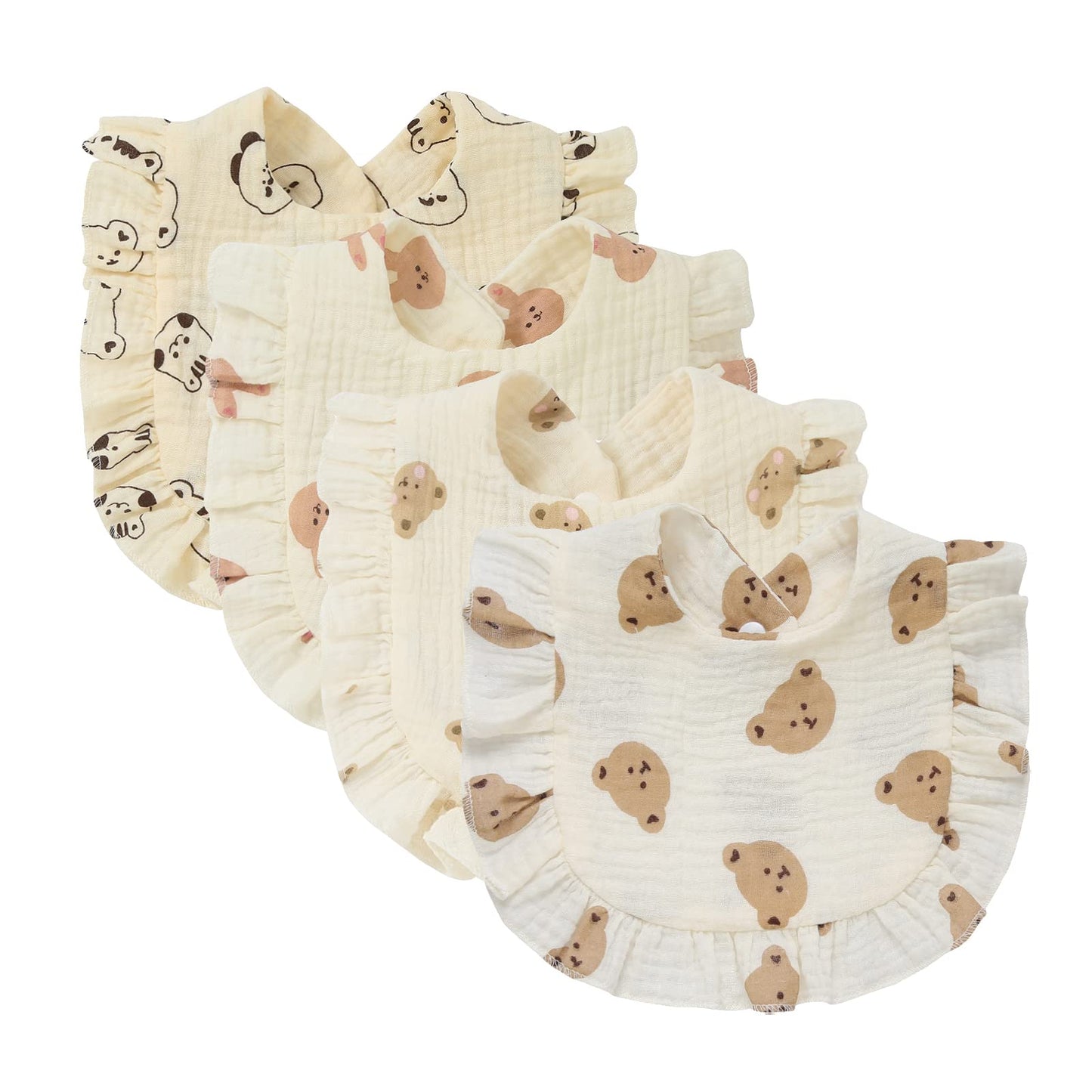 4 PACK Solid Muslin Baby Drool Bibs Set for Unisex Boys Girls Cotton Adjustable Teething Feeding Drooling Bibs