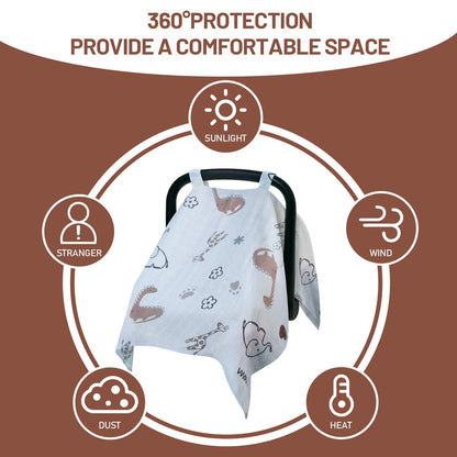 100% Muslin Summer Baby Car Seat Cover, Universal Fit Infant Car Seat Canopy, Breathable & Lightweight Sun, Weather Protection for Boys & Girls