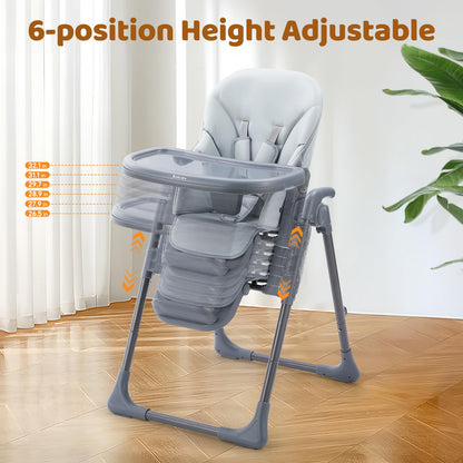 Ezebaby Foldable Baby High Chair – Portable High Chairs for Babies & Toddlers, Adjustable Height & Recline, 5-Point Harness, Removable Tray Baby Feeding Highchair
