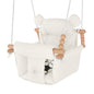 Baby Swing Indoor Outdoor,Secure Canvas Wooden Toddler Swing Seat, 3-Point Adjustable Safety Harness,Mounting Hardware Included,Gift for Boys and Girls,White