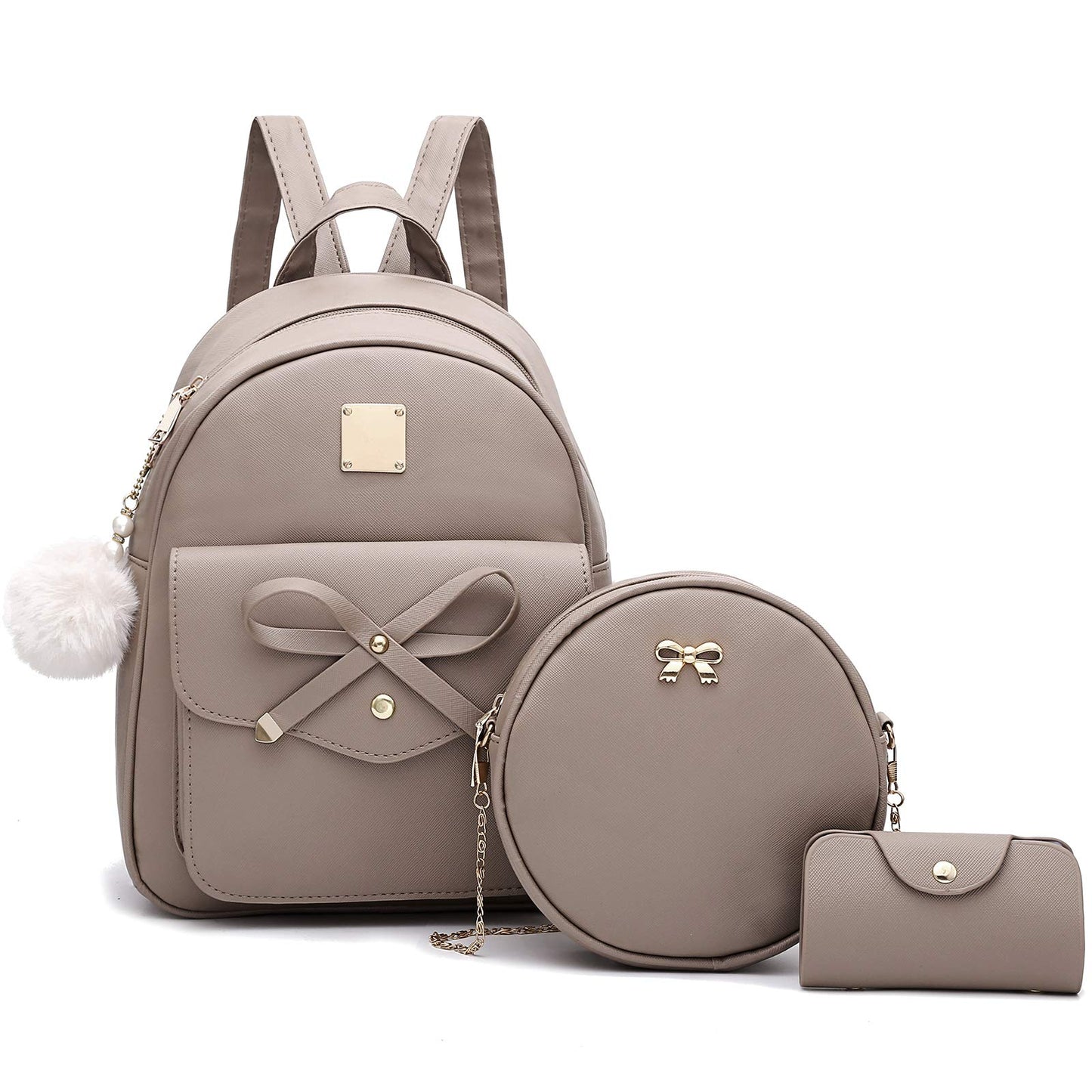 I IHAYNER Girls Bowknot 3-Pieces Fahsion Leather Backpack Backpack Purse for Women Rucksack for Ladies Shoulder Bag