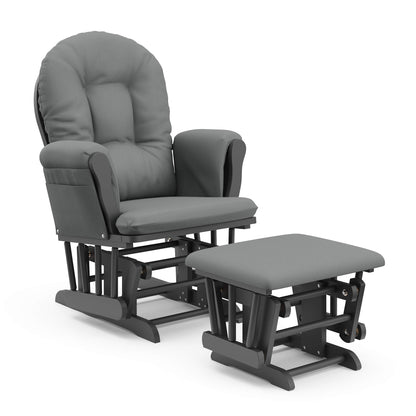 Storkcraft Premium Hoop Glider and Ottoman (Espresso Base, Gray Cushion) – Padded Cushions with Storage Pocket, Smooth Rocking Motion, Easy to Assemble, Solid Hardwood Base