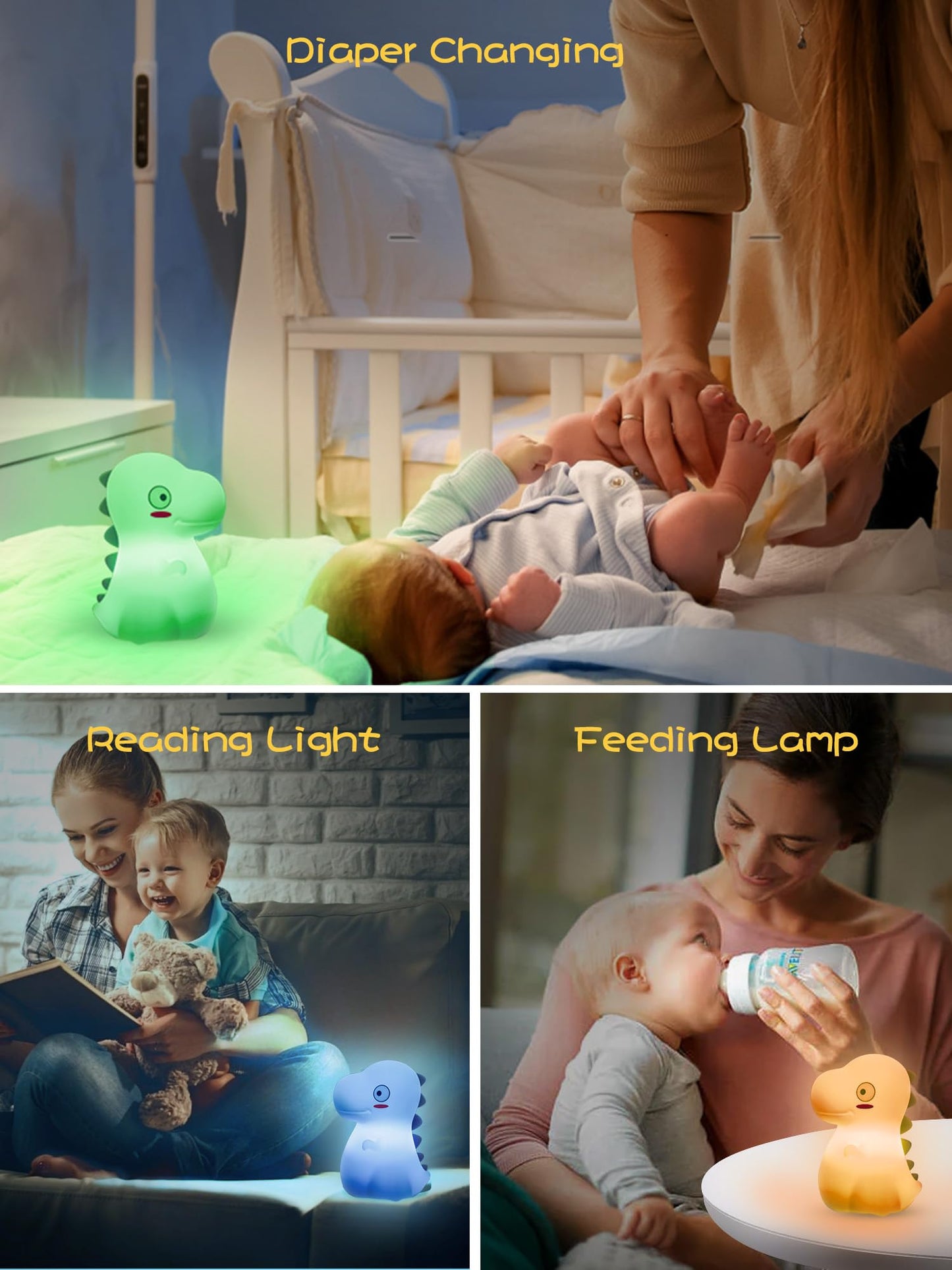 VSATEN Cute Dinosaur Night Light with 7 Color Changing, Touch Lamp Silicone Baby Night Light, Rechargeable Bedside Nursery Lamp for Breastfeeding, Gift for Boys & Girls, Pink